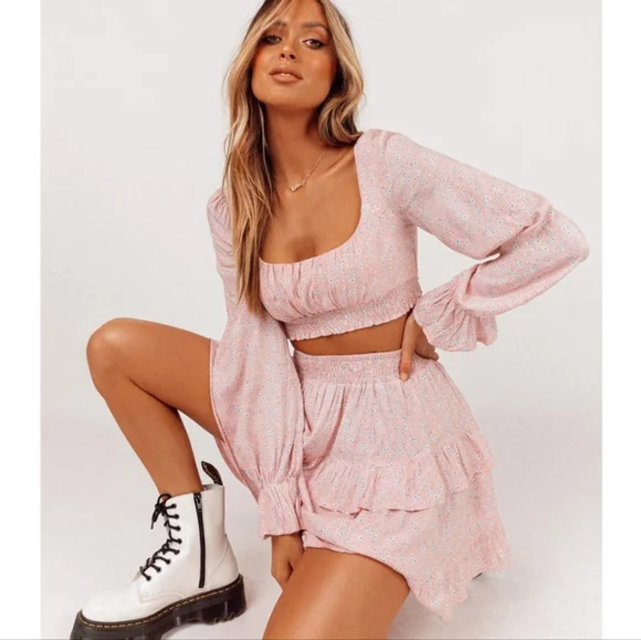 Princess Polly Susanna Crop Top Blush Pink Floral Size 6 - Picture 2 of 9